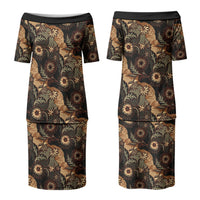 Batik Pedalaman Semen Lereng Style Family Matching Puletasi and Hawaiian Shirt Indonesian Traditional Pattern LT01 Mom's Dress Black - Polynesian Pride