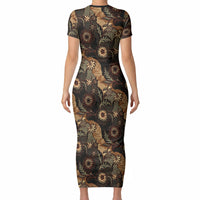 Batik Pedalaman Semen Lereng Style Short Sleeve Bodycon Dress Indonesian Traditional Pattern LT01 - Polynesian Pride