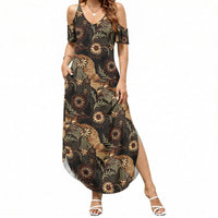 Batik Pedalaman Semen Lereng Style Summer Maxi Dress Indonesian Traditional Pattern LT01 Women Black - Polynesian Pride