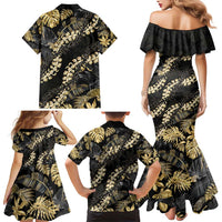 Gold Tropical Leaves Hawaii Mikioi Lei Family Matching Mermaid Dress and Hawaiian Shirt Luxury Stylized LT01 - Polynesian Pride