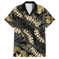 Gold Tropical Leaves Hawaii Mikioi Lei Family Matching Short Sleeve Bodycon Dress and Hawaiian Shirt Luxury Stylized LT01 Dad's Shirt - Short Sleeve Gold - Polynesian Pride