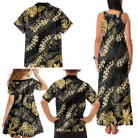 Gold Tropical Leaves Hawaii Mikioi Lei Family Matching Tank Maxi Dress and Hawaiian Shirt Luxury Stylized LT01 - Polynesian Pride