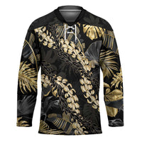 Gold Tropical Leaves Hawaii Mikioi Lei Hockey Jersey Luxury Stylized - Polynesian Pride
