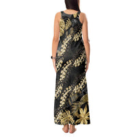 Gold Tropical Leaves Hawaii Mikioi Lei Tank Maxi Dress Luxury Stylized LT01 - Polynesian Pride