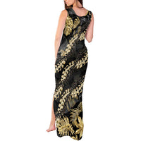 Gold Tropical Leaves Hawaii Mikioi Lei Tank Maxi Dress Luxury Stylized LT01 - Polynesian Pride