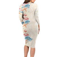 Beige Hawaii Lei Seashells Starfish Family Matching Long Sleeve Bodycon Dress and Hawaiian Shirt Sandy Sylized - Polynesian Pride