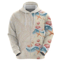 Beige Hawaii Lei Seashells Starfish Hoodie Sandy Sylized - Polynesian Pride