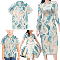 Hawaii Lei Seashells Starfish Family Matching Long Sleeve Bodycon Dress and Hawaiian Shirt Fresh Summer Vibe LT01 - Polynesian Pride