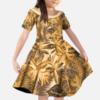 Hawaii Gold Tropical Leaves Family Matching Mermaid Dress and Hawaiian Shirt LT01 Daughter's Dress Gold - Polynesian Pride