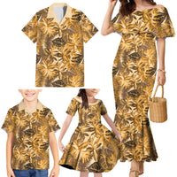 Hawaii Gold Tropical Leaves Family Matching Mermaid Dress and Hawaiian Shirt LT01 - Polynesian Pride