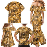 Hawaii Gold Tropical Leaves Family Matching Mermaid Dress and Hawaiian Shirt LT01 - Polynesian Pride