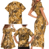 Hawaii Gold Tropical Leaves Family Matching Short Sleeve Bodycon Dress and Hawaiian Shirt LT01 - Polynesian Pride