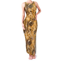 Hawaii Gold Tropical Leaves Family Matching Tank Maxi Dress and Hawaiian Shirt - Polynesian Pride
