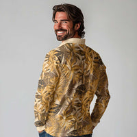 Hawaii Gold Tropical Leaves Long Sleeve Polo Shirt - Polynesian Pride