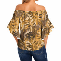 Hawaii Gold Tropical Leaves Off Shoulder Wrap Waist Top LT01 - Polynesian Pride