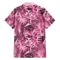 Hawaii Pink Tropical Leaves Family Matching Off The Shoulder Long Sleeve Dress and Hawaiian Shirt LT01 - Polynesian Pride