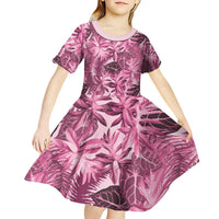 Hawaii Pink Tropical Leaves Kid Short Sleeve Dress LT01 - Polynesian Pride