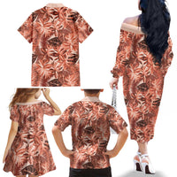 Hawaii Red Brown Tropical Leaves Family Matching Off The Shoulder Long Sleeve Dress and Hawaiian Shirt LT01 - Polynesian Pride