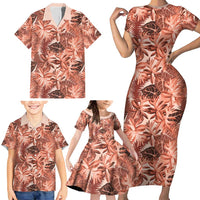 Hawaii Red Brown Tropical Leaves Family Matching Short Sleeve Bodycon Dress and Hawaiian Shirt LT01 - Polynesian Pride