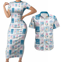 Hawaii Coastal Summer Postcard Couples Matching Short Sleeve Bodycon Dress and Hawaiian Shirt LT01 Multicolor - Polynesian Pride