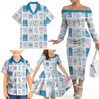 Hawaii Coastal Summer Postcard Family Matching Off The Shoulder Long Sleeve Dress and Hawaiian Shirt LT01 - Polynesian Pride