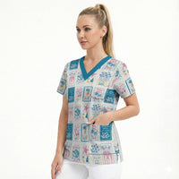 Hawaii Coastal Summer Postcard Scrub Top LT01 - Polynesian Pride