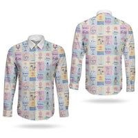 Aloha Summer Posters Grunge Textures Couples Matching Off The Shoulder Long Sleeve Dress and Long Sleeve Button Shirt LT01 - Polynesian Pride