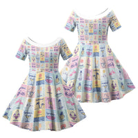 Aloha Summer Posters Grunge Textures Family Matching Off The Shoulder Long Sleeve Dress and Hawaiian Shirt LT01 Daughter's Dress Multicolor - Polynesian Pride