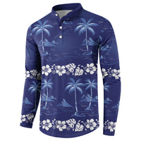 Blue Hawaii Palm Tree Hibiscus Button Sweatshirt Fantasy Summer Vibe LT01 - Polynesian Pride