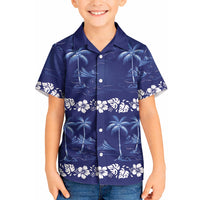 Blue Hawaii Palm Tree Hibiscus Kid Hawaiian Shirt Fantasy Summer Vibe LT01 Kid Blue - Polynesian Pride