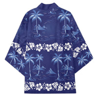 Blue Hawaii Palm Tree Hibiscus Kimono Fantasy Summer Vibe