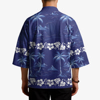 Blue Hawaii Palm Tree Hibiscus Kimono Fantasy Summer Vibe