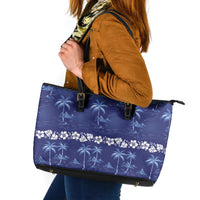 Blue Hawaii Palm Tree Hibiscus Leather Tote Bag Fantasy Summer Vibe LT01 Blue - Polynesian Pride