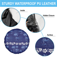 Blue Hawaii Palm Tree Hibiscus Spare Tire Cover Fantasy Summer Vibe