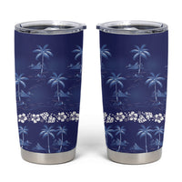 Blue Hawaii Palm Tree Hibiscus Tumbler Cup Fantasy Summer Vibe LT01 Blue - Polynesian Pride