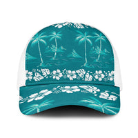 Cyan Hawaii Palm Tree Hibiscus Baseball Net Cap Fantasy Summer Vibe