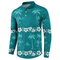 Cyan Hawaii Palm Tree Hibiscus Button Sweatshirt Fantasy Summer Vibe