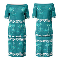 Cyan Hawaii Palm Tree Hibiscus Couples Matching Puletasi and Hawaiian Shirt Fantasy Summer Vibe LT01 - Polynesian Pride