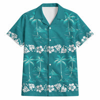Cyan Hawaii Palm Tree Hibiscus Hawaiian Shirt Fantasy Summer Vibe LT01 Cyan - Polynesian Pride