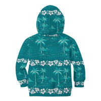 Cyan Hawaii Palm Tree Hibiscus Kid Hoodie Fantasy Summer Vibe LT01 - Polynesian Pride