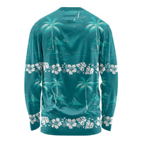 Cyan Hawaii Palm Tree Hibiscus Long Sleeve Shirt Fantasy Summer Vibe LT01 - Polynesian Pride