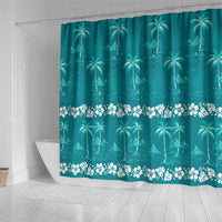 Cyan Hawaii Palm Tree Hibiscus Shower Curtain Fantasy Summer Vibe LT01 - Polynesian Pride