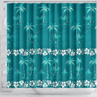 Cyan Hawaii Palm Tree Hibiscus Shower Curtain Fantasy Summer Vibe LT01 - Polynesian Pride