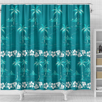 Cyan Hawaii Palm Tree Hibiscus Shower Curtain Fantasy Summer Vibe LT01 - Polynesian Pride