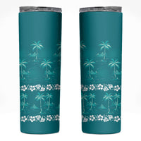 Cyan Hawaii Palm Tree Hibiscus Skinny Tumbler Fantasy Summer Vibe