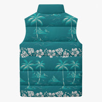 Cyan Hawaii Palm Tree Hibiscus Sleeveless Puffer Jacket Fantasy Summer Vibe LT01 - Polynesian Pride