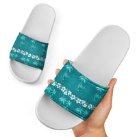 Cyan Hawaii Palm Tree Hibiscus Slide Sandals Fantasy Summer Vibe LT01 - Polynesian Pride
