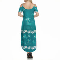 Cyan Hawaii Palm Tree Hibiscus Summer Maxi Dress Fantasy Summer Vibe LT01 - Polynesian Pride