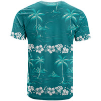 Cyan Hawaii Palm Tree Hibiscus T Shirt Fantasy Summer Vibe LT01 - Polynesian Pride