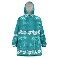 Cyan Hawaii Palm Tree Hibiscus Wearable Blanket Hoodie Fantasy Summer Vibe LT01 One Size Cyan - Polynesian Pride